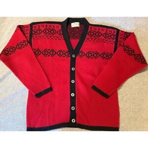 VTG MCM Ski Lodge Cardigan Sweater Arrow Red Black Orlon Acrylic 50s-60s Medium